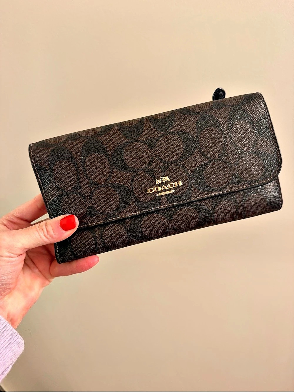 Coach Slim Envelope Wallet in Signature Canvas Brown & Black